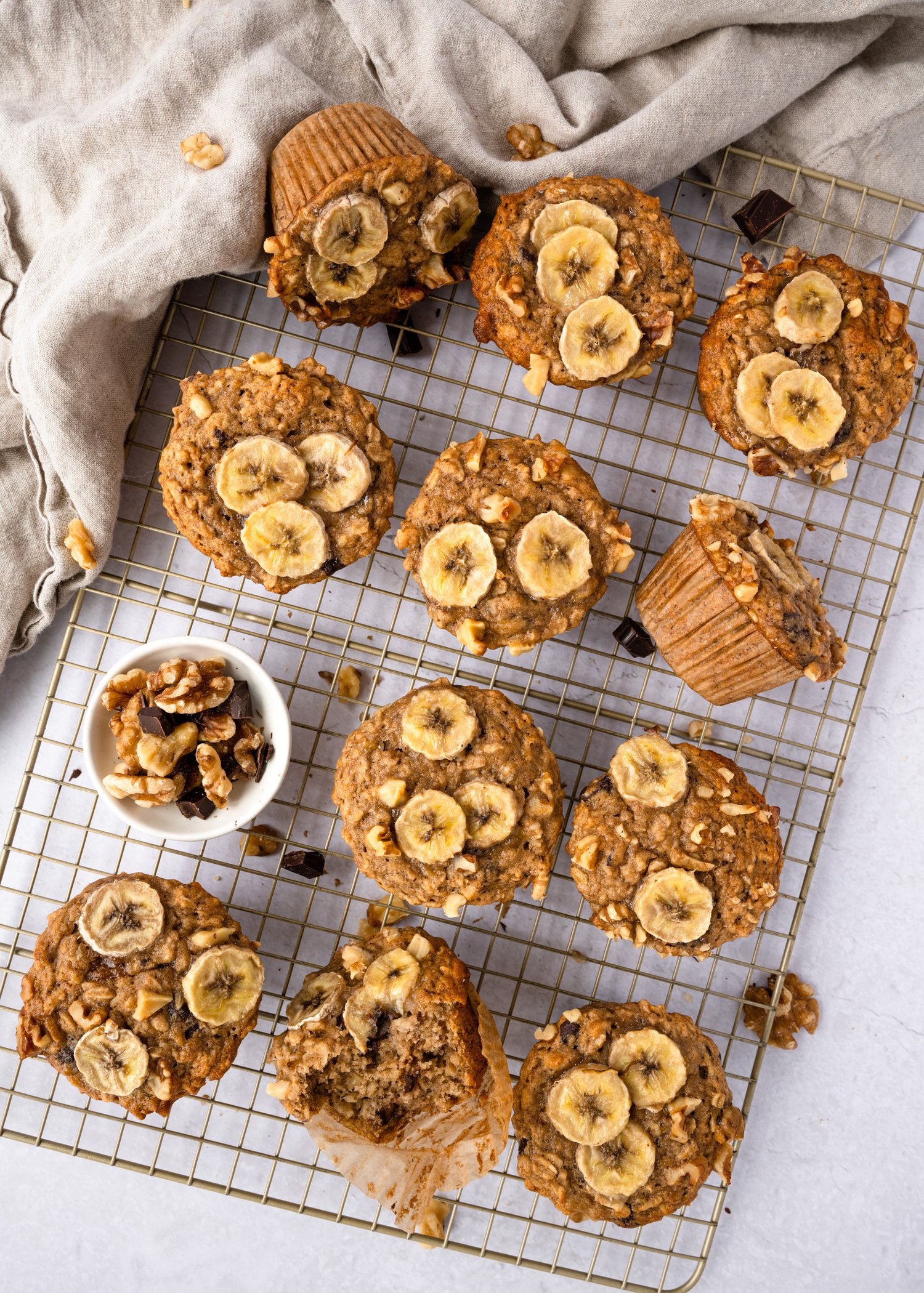 Vegan Whole Grain Banana Muffins with Walnuts & Chocolate Chunks